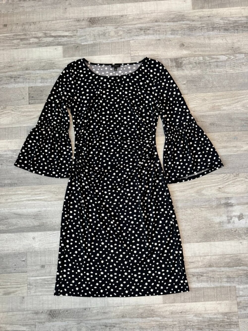 Talbots Black Floral Bell Sleeve Stretch Knit Dress Size Medium J8